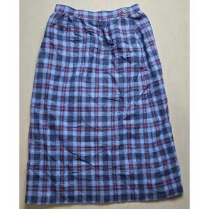Vintage Pendleton Wool Skirt Size 8 Blue Plaid A-Line Pencil Kilt USA -24" Waist